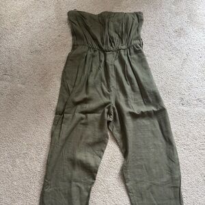Olive Green Elastic Waist Linen jumper